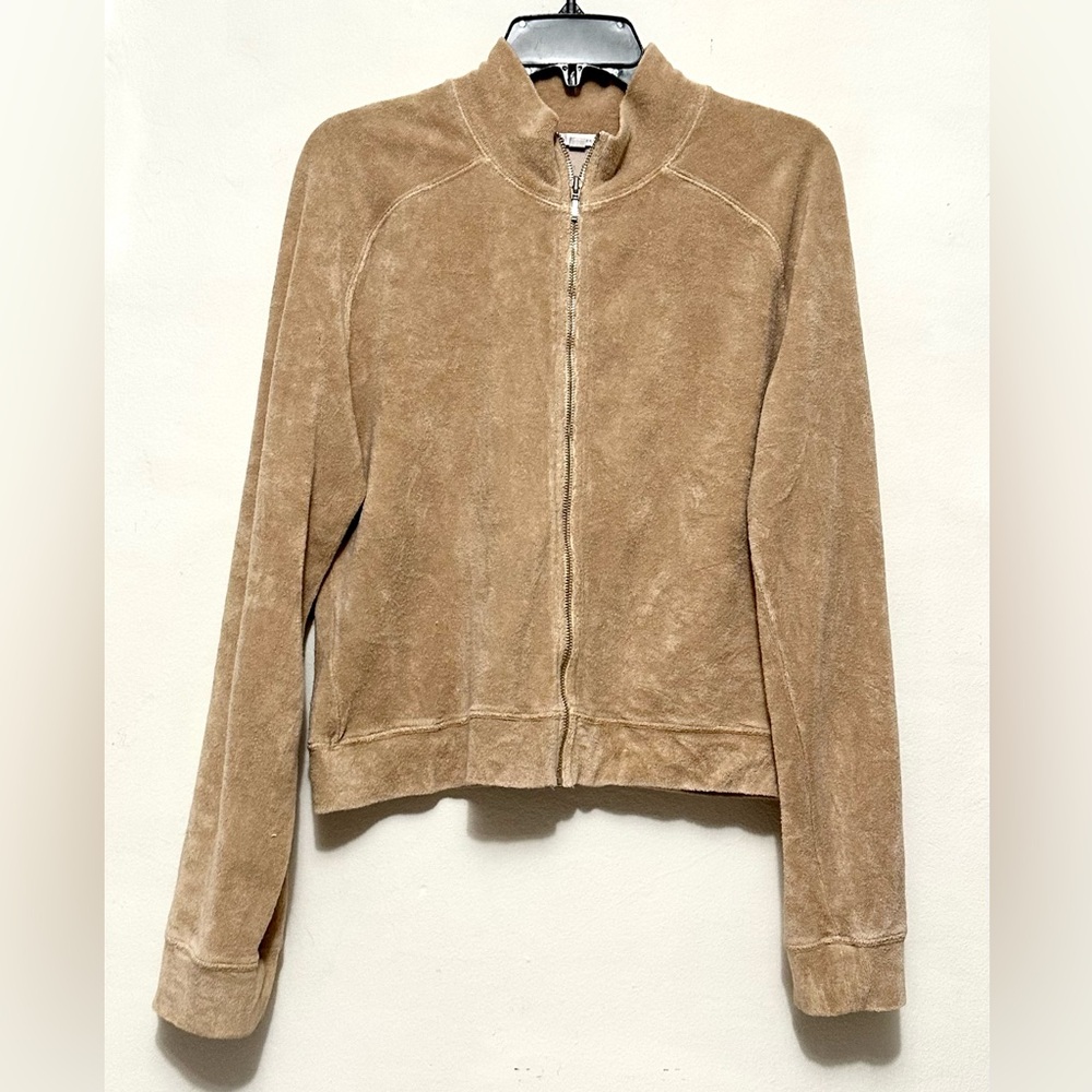 Allen Allen Women’s Track Suit Beige Zip Jacket Light Terry Cloth Medium